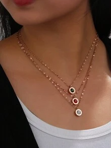 1pc Fashionable Jewelry Stainless Steel 18k Gold Plated Roman Numeral Circle Pendant Necklace With Rhinestone Inlay, Suitable For Women's Parties, Daily Wear - Multicolor - View 1