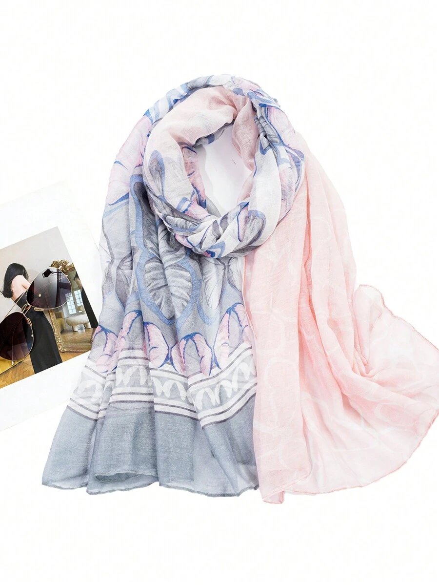 Boho Women's Lightweight Floral & Butterfly Printed Scarf, Suitable For Spring Shawl And Daily Commuting Decoration - Multicolor - View 1