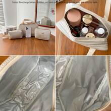 3Pcs Makeup Bag Zipper Pouch, Large Capacity Quilted Pu Cosmetic Travel Bag, Toiletry Case Multi Functional Storage Bag - Beige - View 8