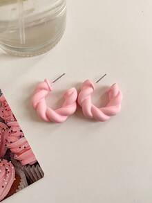 1 对个性化亚克力糖果色螺旋扭曲环耳环，适合女性日常佩戴 - J款式 - 查看 19