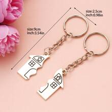 2 piezas Llavero en forma de casa para pareja, llavero creativo, mejor regalo para novia, llavero con caja de regalo, accesorio de coche, dije para bolso - Plata nueva - Ver 4