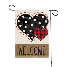 1入組情人節紅色和黑色心形庭院園林雙面印刷迎賓旗,適用於戶外庭院花園裝飾和活動裝飾（不包括鐵支架） - 彩色 - 查看 1