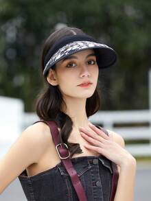 LEAJOURNO. 1pc Spring & Summer New Lace Wide Brim Pvc Sun Hat For Women, Korean Style, Uv Protection With Clip - Black - View 5