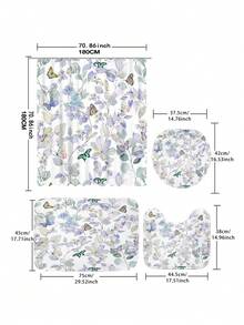1入組植物、花卉、動物、蝴蝶主題的數字印花淋浴簾或浴墊 - 彩色 - 查看 3