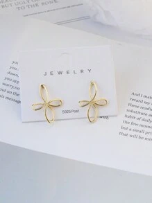 一对极简俏皮的镂空线性耳环 - 金色 - 查看 1