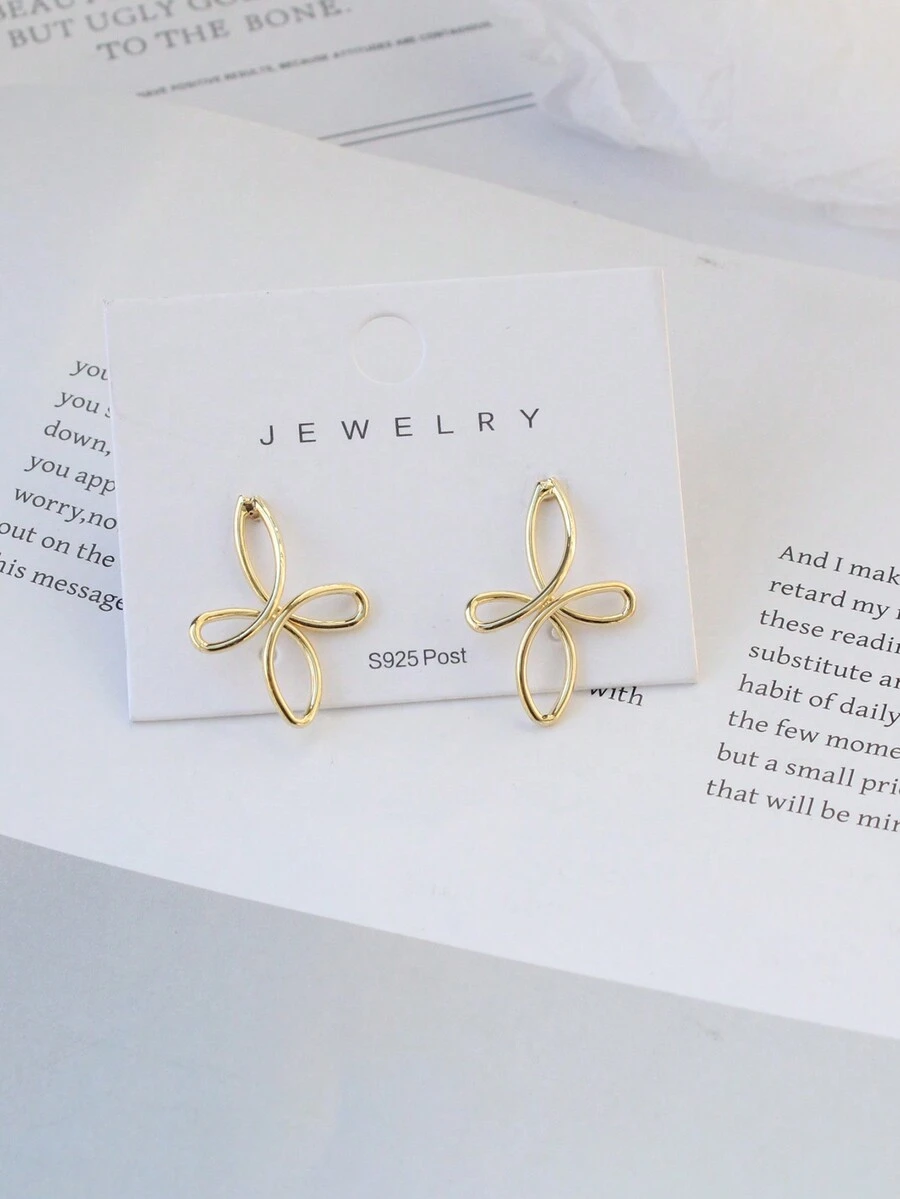 一对极简俏皮的镂空线性耳环 - 金色 - 查看 1