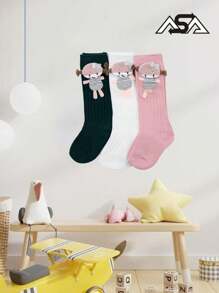 6 Pares  Encantadores Calcetines Largos para Niña con Divertidos Personajes y Pompones, Ideales para la Escuela y el Juego, Cálidos y Confortables, en Variedad de Colores Neutros y Pasteles - Multicolor - Ver 5