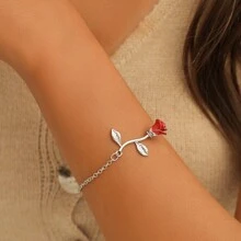 1 件精緻、甜美可愛的玫瑰設計女士手鍊 - 銀色 - 查看 1