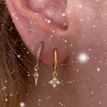 1對s925純銀珍珠幸運花垂墜耳環 - 銀色 - 查看 7