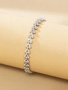 1pc Simple Stainless Steel Leaf Bracelet For Women Suitable For Daily Wear - Silver - View 2