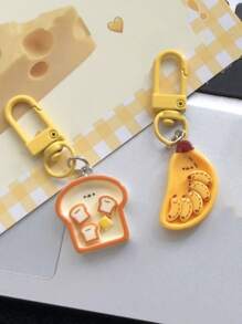 1set/2pcs Cute Breakfast Plate Pendant Keychain Banana & Toast Shaped Food Simulation Keychain Funny Couple Best Friends Bag Charm Key Chain Charms Cute Stuff - Multicolor - View 1