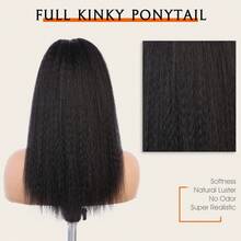 Kinky Straight Ponytail Extension Synthetic Drawstring Ponytail For  Yaki Pony Tails Hair Extensions (16/20/24/28 Inches) - Black - View 5