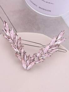 2pcs V-Shape Alloy & Crystal Decor Hair Clip For Daily Hair Updos - Pink - View 2