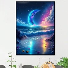 5d Diy Diamond Painting Round Diamond Seaside Scenery Decoration Artwork Without Frame Home Gift - Multicolor - View 1