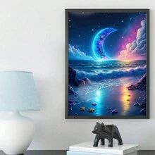 5d Diy Diamond Painting Round Diamond Seaside Scenery Decoration Artwork Without Frame Home Gift - Multicolor - View 3