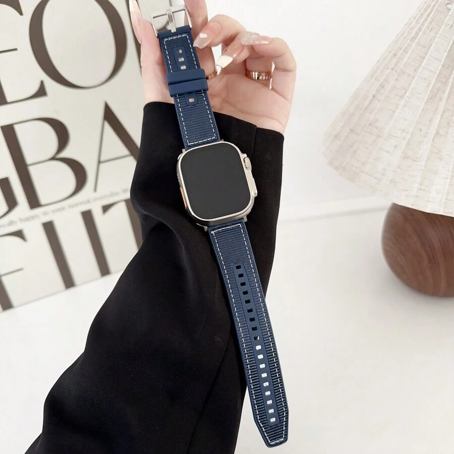 1入組矽膠包覆尼龍手錶帶,適用於38/40/41/42/44/45/49mm蘋果手機超級版/se/8/7/6/5/4/3/2/1 - 藍色 - 查看 1