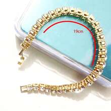 1pc Full Rhinestone Luxury Bracelet, European & American Street Style Golden Plated Unisex Single Row Diamond Tennis Chain Buckle Bracelet, Light And Luxurious - Gold - View 4