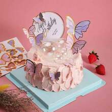 84入組紫粉色蝴蝶形蛋糕裝飾,紫色蝴蝶形生日蛋糕裝飾,生日快樂,婚禮聚會蛋糕甜點牆,薰衣草蝴蝶裝飾 - 彩色 - 查看 9