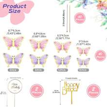 84入組紫粉色蝴蝶形蛋糕裝飾,紫色蝴蝶形生日蛋糕裝飾,生日快樂,婚禮聚會蛋糕甜點牆,薰衣草蝴蝶裝飾 - 彩色 - 查看 2