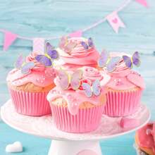 84入組紫粉色蝴蝶形蛋糕裝飾,紫色蝴蝶形生日蛋糕裝飾,生日快樂,婚禮聚會蛋糕甜點牆,薰衣草蝴蝶裝飾 - 彩色 - 查看 7