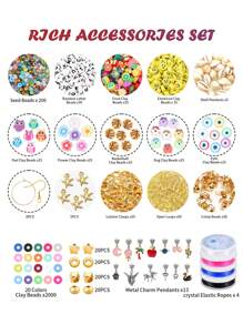2540入組手鍊製作工具套裝,包含聚合物粘土工具、串珠材料、平面圓形聚合物粘土圓片、黑色熔岩石串珠,適用於diy項目及類似生日、感恩節、聖誕節、新年禮物等節日活動。 - 彩色 - 查看 3