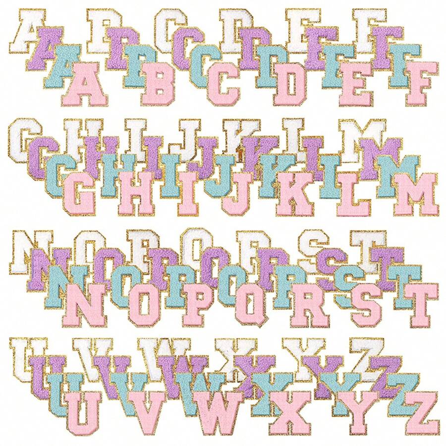 2pcs Ladies Golden Edge 4 Colors English Letters Hot Melt Glue Ironing Wool Embroidery Patches Decorate Bags And Clothes