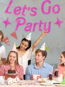 1set Glittering Party Banner Sign 'Let's Go Party' Decoration For Bachelor/Ette, Birthday, Festive And Home Party Decor - Hot Pink - View 2