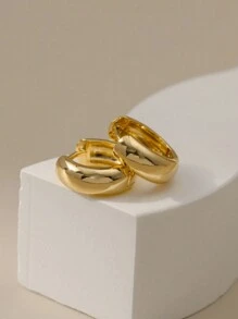 2 st guldpläterade chunky hoop örhängen kvinnor män unisex huggie örhängen brud bröllop fest iNS smycken present vän flickvän fru alla hjärtans dag casual. - Guld - Visa 3