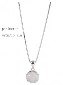 1入組白玉石圓形吊墜項鍊 - 銀色 - 查看 5