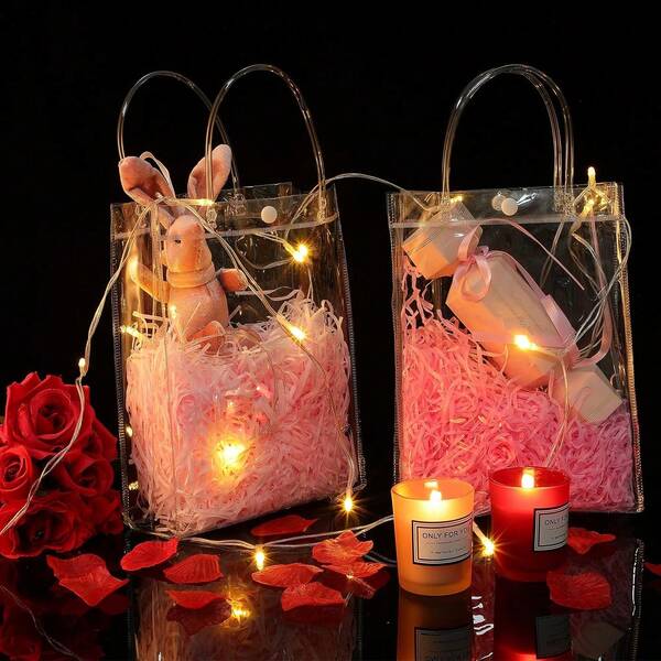 أكياس تغليف شفافة بلاستيكية بمقابض 6 قطع، أكياس تغليف بسيطة وأنيقة عالية السعة وقابلة لإعادة الاستخدام، أكياس هدايا لأي مناسبة