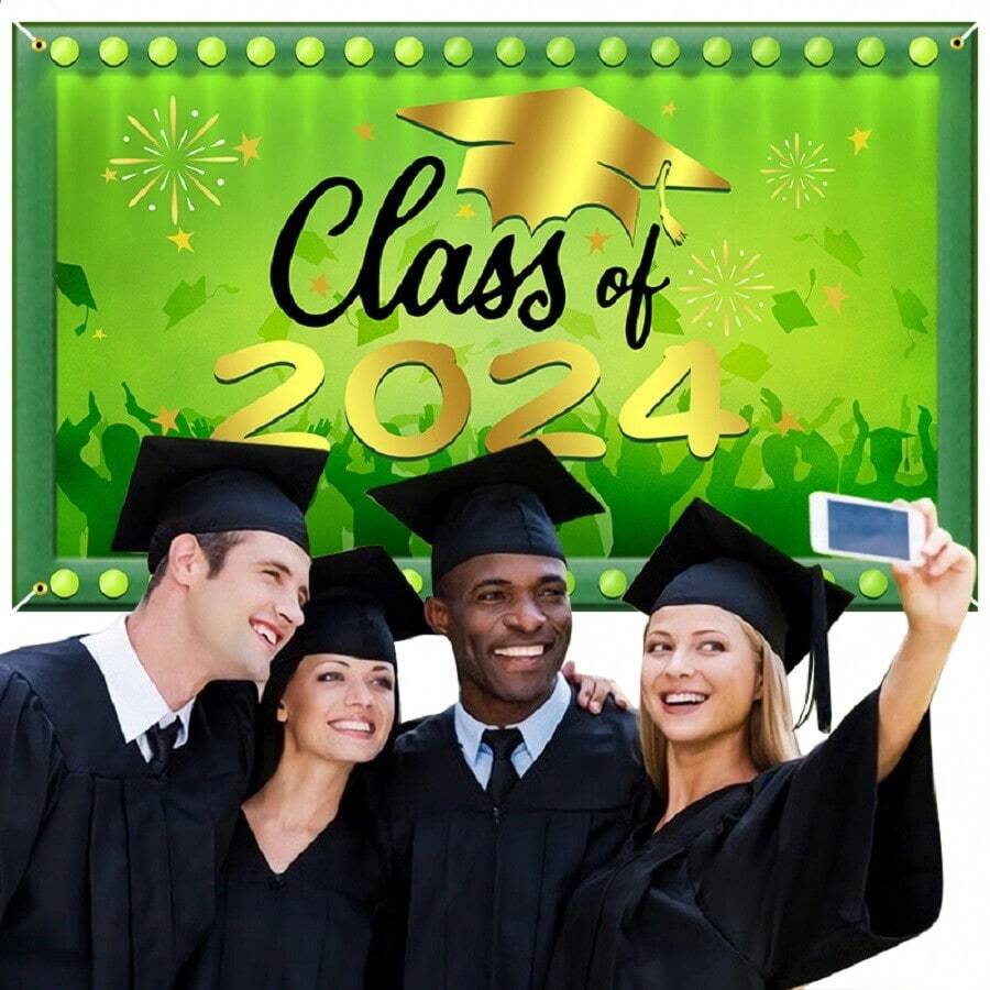 1pc, Graduation Party Backdrop Banner,Congrats Grad Background, Party Graduation, Party Decorations, Graduation Banner, Congrats Grad Party Photo Booth Props Decorations, School Party Event Decoration, Graduation Party Decoration - Green - View 1