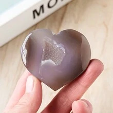 Natural Healing Crystal Agate Druzy Geode Heart Shape Love Carved Palm Worry Stone Chakra Reiki Balancing - Agate Heart - View 6