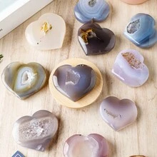 Natural Healing Crystal Agate Druzy Geode Heart Shape Love Carved Palm Worry Stone Chakra Reiki Balancing - Agate Heart - View 4