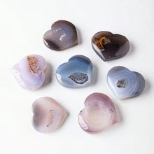 Natural Healing Crystal Agate Druzy Geode Heart Shape Love Carved Palm Worry Stone Chakra Reiki Balancing - Agate Heart - View 10