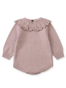 Baby Girl Casual Bodysuit With Ruffle Hem And Flower Embroidery - Dusty Pink - View 2