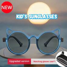 1PC 1 件儿童时尚眼镜，可爱猫耳，可爱款式，猫耳时尚眼镜，圆框眼镜，时尚潮流儿童眼镜，适合户外玩耍、派对、聚会。送给儿童的礼物 - 藍色 - 查看 1