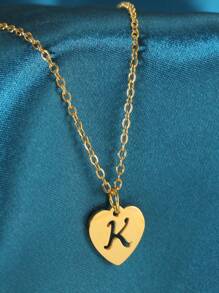 1pc Simple Stainless Steel 26 English Alphabet Pendant Necklace, Ideal Gift For Friends - Yellow Gold - View 30