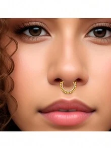 Titanium Nose Ring, Rhinestone Studded Circular Nose Loop With Welding Bead On The Side, Implantable G23 Titanium Alloy Cartilage Diaphragm Ear Hook, Body Piercing Jewelry With Stainless Steel Studded Spiral Shell, Width 8/10/12mm - Silver - View 4