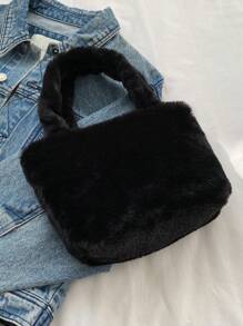 純色毛絨兒童手提包 - 黑色 - 查看 3