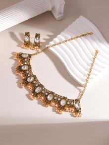 1 件時尚復古民族風格女式串珠吊飾項鍊 + 1 對女式復古串珠吊墜耳環 - 白色 - 查看 5