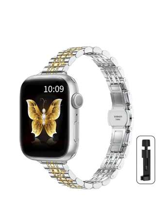 1pc Unisex Ultra Thin Stainless Steel Metal Band Compatible With Apple Watch Ultra/SE/Series 9/8/7/6/5/4/3/2/1 38/40/41/42/44/45/49mm, Comfortable Breathable Replacement Strap