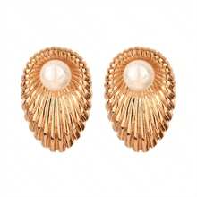 1 對女用創意設計珍珠耳環,獨特高端冷色調水滴形耳環,適合日常佩戴 - 金色 - 查看 5