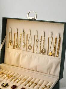 1個高端精細珠寶收納盒,帶有大容量隔層,適用於項鍊、耳環和黃金配飾,使用皮革材料