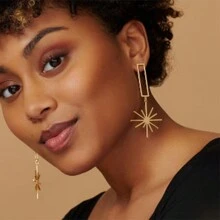 1pair Fashionable Creative Metal Geometric Drop Earrings - Geometric Earrings - View 1