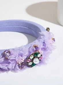 1pc Women's Pearl Bead Fabric Sponge Flower Headband - Purple - View 2