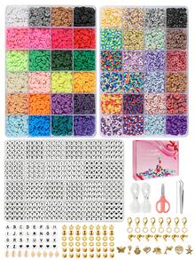 7200顆聚合物黏土珠子手鍊製作套件和1095顆字母珠子手工珠寶製作套件,適用於製作復古風格的珠串友誼手鐲、項鍊,包括吊墜、彈性繩、貝殼等。diy製作工具和材料,適合節日生日禮物 - A款 - 查看 4