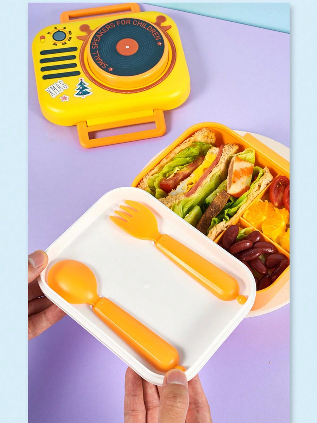 1pc Children's Bento Box With Dividers, Portable Lunch Box With Spoon