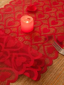 Valentine'S Day Solid Heart Shaped Lace Table Runner, 1pc - Red - View 7