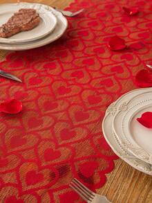 Valentine'S Day Solid Heart Shaped Lace Table Runner, 1pc - Red - View 6