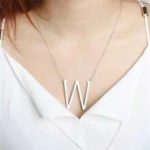 1pc 45cm Length Letter Pendant Necklace - Silver - View 6